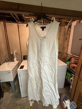 Ashley Stewart Ivory Lace-Up Sleeveless Dress